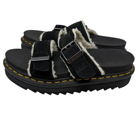 DR. MARTENS Myles Sherpa Lined Leather Buckle Suede Sandals Women 8 Men 7 - Picture 5 of 9